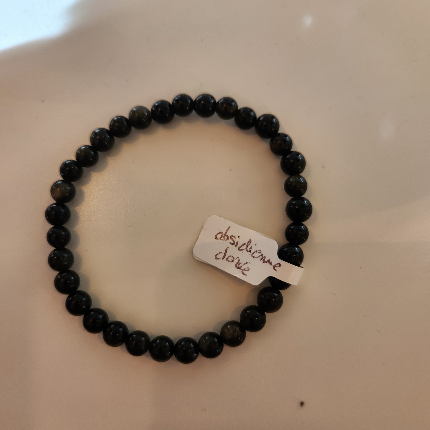 Bracelet obsidienne dorée 17-18 cm