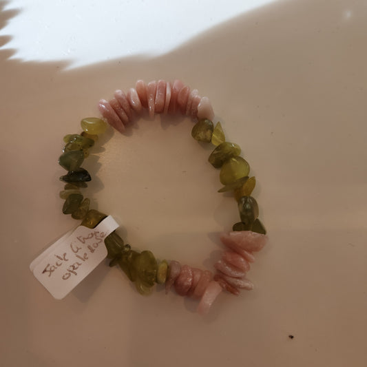 Bracelet jade citron et Opale rose 15-16 cm