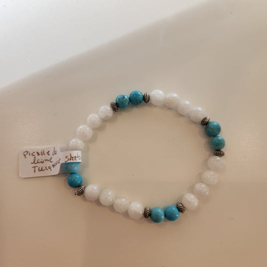 Bracelet pierre de lune et turquoise stabilisée 15-16 cm